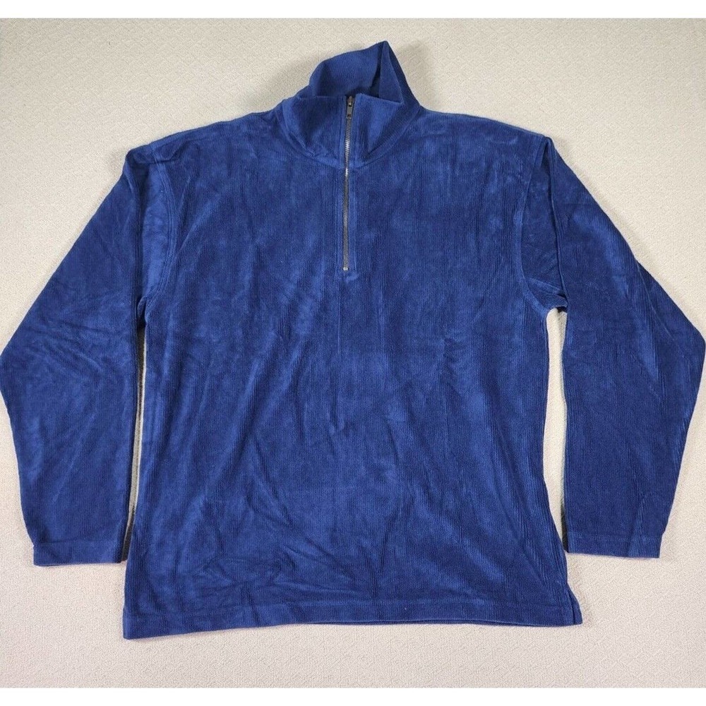 Basic Equipment Sweater Mens Large L 1/4 Zip Pullover Blue Polyester Collar‎ VTG